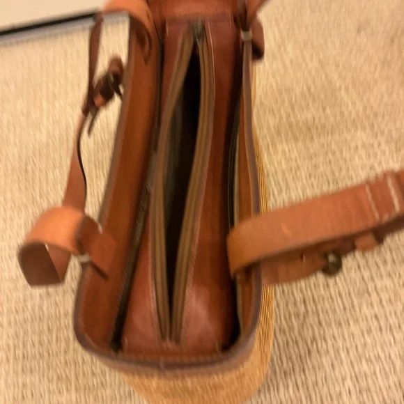 Vintage Dooney & Bourke Brown Leather and Tan woven raffia Women's Bag tote - Picture 7 of 15